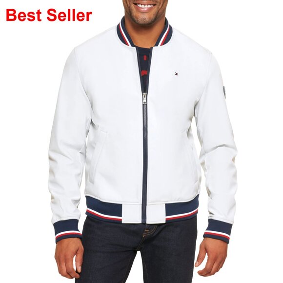 Lightweight Varsity Rib Knit Bomber Jacket Soft Shell Water Resistant